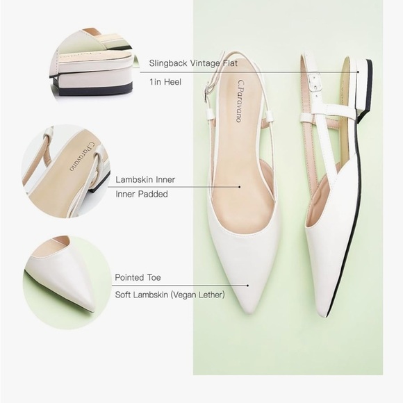 🆕 C.Paravano Slingback Flats Pointed Toe Sandals Adjustable Ankle Strap Shoes - Picture 3 of 9